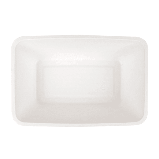 Barquette 1000 ml en cellulose naturelle fibre de canne à sucre  -Blanc - 20.3x13.6x6.8 cm- carton de 500 unités