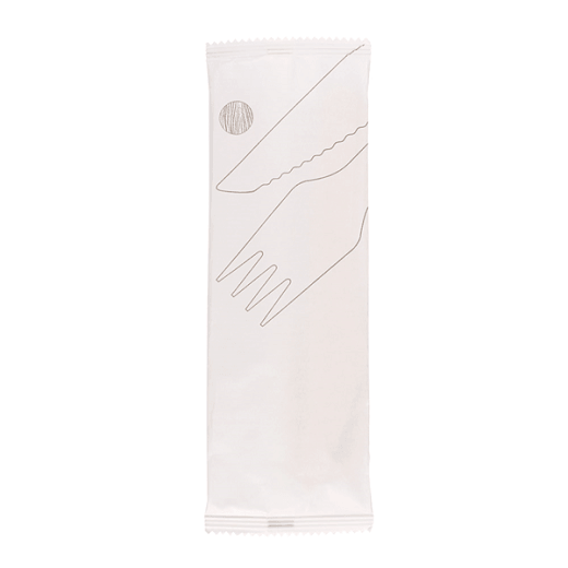 Set de couvert en bois 2/1 fourchette et couteau en sachet kraft blanc 16 cm - pack de 100 unités