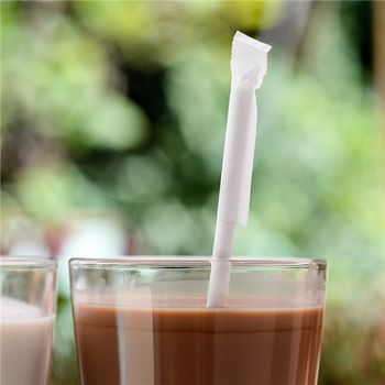 Paille blanche en sachet individuel en PAPIER recyclable 0.8 x 20 cm - carton de 3000 pailles