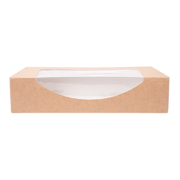 Boîte KRAFT en carton nano-micro pour macarons ou sushi avec fenêtre 20x12x4.5cm - carton de 400 unités