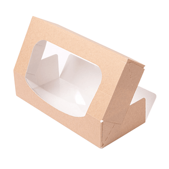 Boîte KRAFT en carton nano-micro pour macarons ou sushi avec fenêtre 19.7x9x4.5cm - carton de 400 unités
