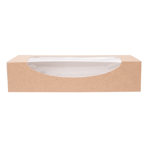 Boîte KRAFT en carton nano-micro pour macarons ou sushi avec fenêtre 19.7x9x4.5cm - carton de 400 unités