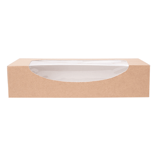 Boîte KRAFT en carton nano-micro pour macarons ou sushi avec fenêtre 19.7x9x4.5cm - paquet de 50 unités