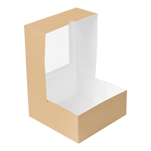 Boîte pâtissière avec fenêtre MARRON 18x18x7.5(h) cm - carton de 200 unités