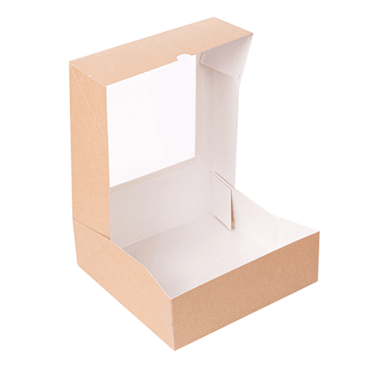 Boîte pâtissière avec fenêtre MARRON 23x23x7.5(h) cm - carton de 200 unités