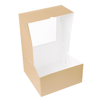 Boîte pâtissière avec fenêtre MARRON 24x24x12(h) cm - carton de 100 unités