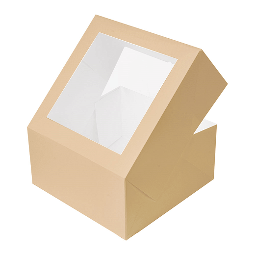 Boîte pâtissière avec fenêtre MARRON 24x24x12(h) cm - carton de 100 unités