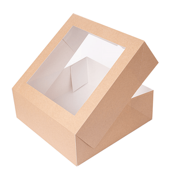 Boîte pâtissière avec fenêtre MARRON 28x28x10(h) cm - carton de 100 unités