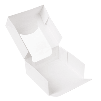 Boîte BLANCHE en carton nano-micro pour macarons ou sushi avec fenêtre 10x10x4 cm - carton de 400 unités