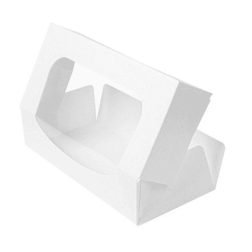 Boîte BLANCHE en carton nano-micro pour macarons ou sushi avec fenêtre 19.7x9x4.5cm - carton de 400 unités