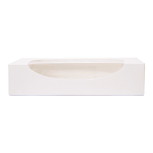 Boîte BLANCHE en carton nano-micro pour macarons ou sushi avec fenêtre 19.7x9x4.5cm - carton de 400 unités