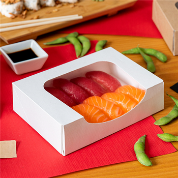 Boîte BLANCHE en carton nano-micro pour macarons ou sushi avec fenêtre 17.5x12x4.5cm - carton de 400 unités