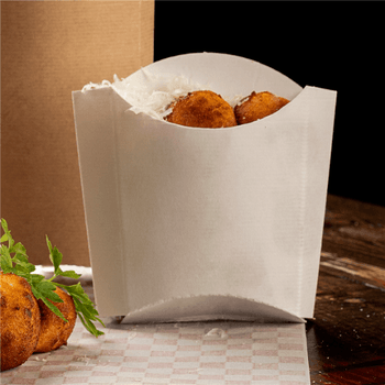 Pochette à frites BLANCHE en carton nano-micro 135g - 13x8x13.5cm - carton de 1200 unités