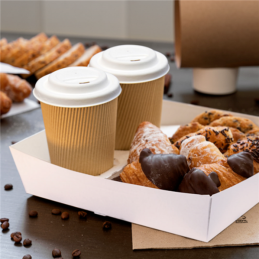 Plateau de transport 2 boisons et 1 compartiment en carton nano-micro blanc  24.5x22x5.5 cm  - carton de 240 unités