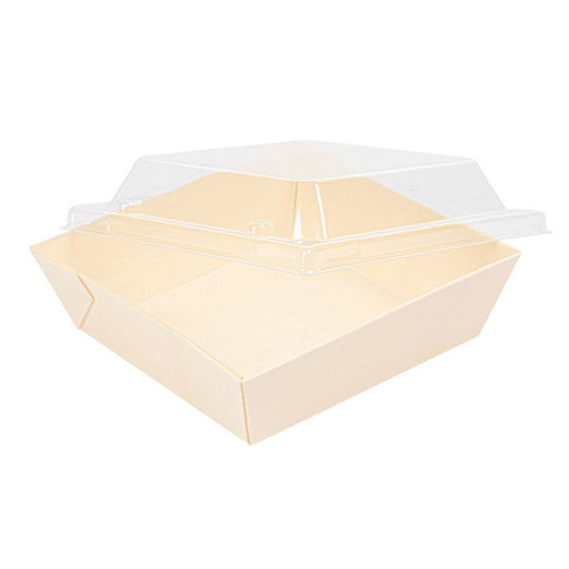 Combo barquette en bois et couvercle en PET 10 x 10 x 3.5 cm - carton de 200 unités