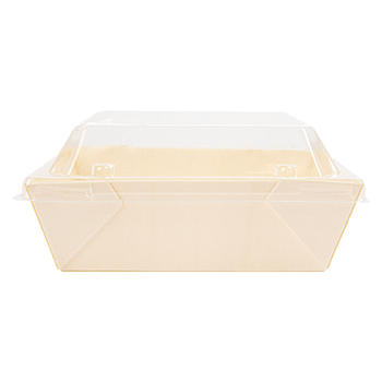 Combo barquette en bois et couvercle en PET 10 x 10 x 3.5 cm - carton de 200 unités