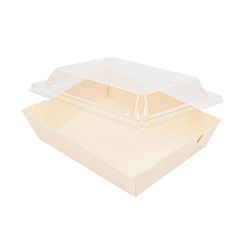 Combo barquette en bois et couvercle en PET 14 x 10 x 3.6 cm - carton de 200 unités