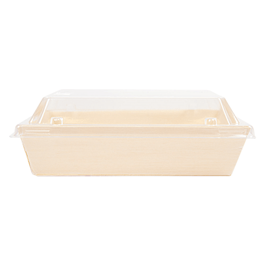 Combo barquette en bois et couvercle en PET 14 x 10 x 3.6 cm - carton de 200 unités