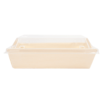 Combo barquette en bois et couvercle en PET 14 x 10 x 3.6 cm - carton de 200 unités