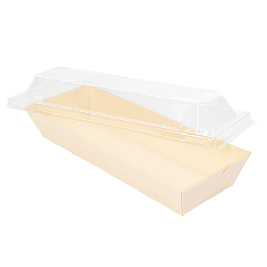 Combo barquette en bois et couvercle en PET 17 x 5 x 3.5 cm - carton de 200 unités