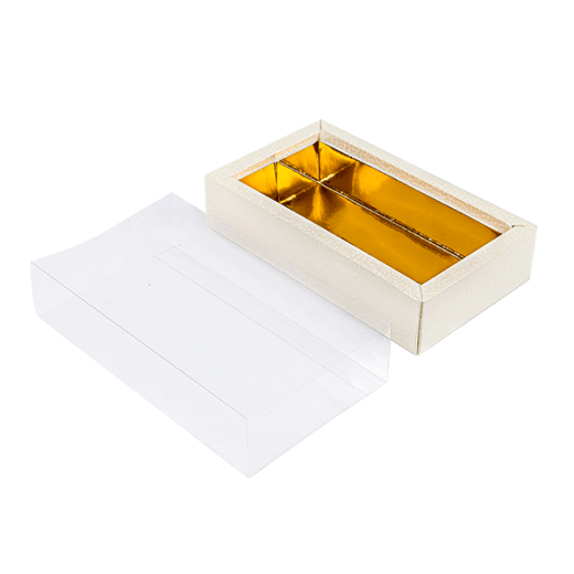 Boîtes à chocolats et macarons BLANC PERLE 14.5x7.5x3.5(h)cm - pack de 50 unités