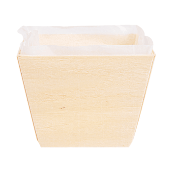 Barquette cuisson en bois avec moule papier siliconé 7 x 7 x 5.5 cm - carton de 300 unités