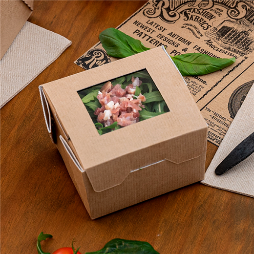 Boîte salade en carton nano-micro avec fenêtre 300 ml - 8x7.5x5.5cm - carton de 600 unités