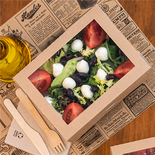 Boîte salade en carton nano-micro avec fenêtre 1980 ml - 19.8x14x6.4 cm - carton de 150 unités