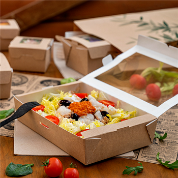 Boîte salade en carton nano-micro avec fenêtre 1470 ml - 19.8x14x4.8 cm - pack de 25 unités