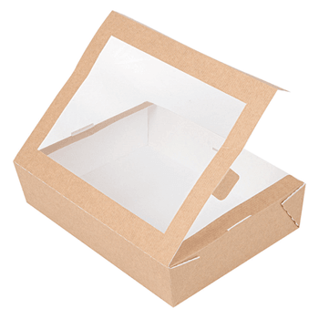 Boîte salade en carton nano-micro avec fenêtre 1470 ml - 19.8x14x4.8 cm - pack de 25 unités