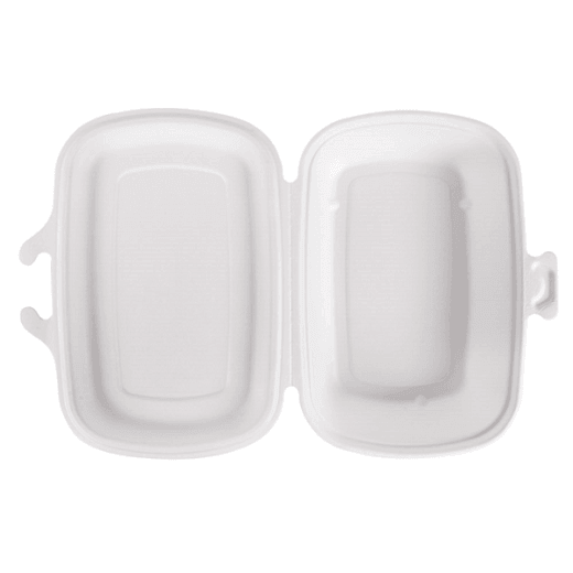 Coque 1 compartiment en cellulose naturelle fibre de canne à sucre 900 ml  - Blanc - 22.4x14x6 cm- carton de 400 unités