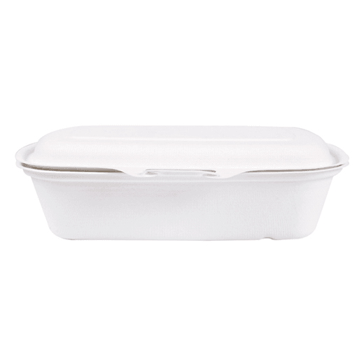 Coque 1 compartiment en cellulose naturelle fibre de canne à sucre 900 ml  - Blanc - 22.4x14x6 cm- carton de 400 unités