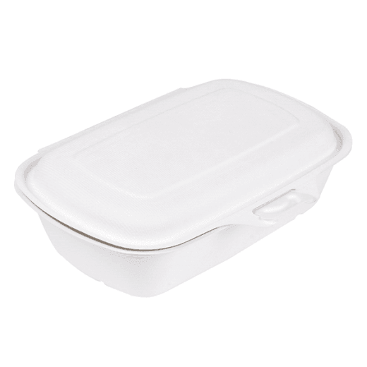 Coque 1 compartiment en cellulose naturelle fibre de canne à sucre 900 ml  - Blanc - 22.4x14x6 cm- carton de 400 unités