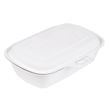 Coque 1 compartiment en cellulose naturelle fibre de canne à sucre 900 ml  - Blanc - 22.4x14x6 cm- carton de 400 unités
