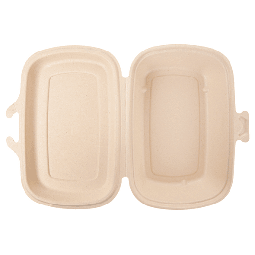 Coque 1 compartiment en cellulose naturelle fibre de canne à sucre 900 ml  - Naturel - 22.4x14x6 cm- carton de 400 unités