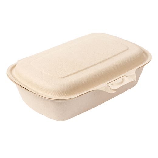 Coque 1 compartiment en cellulose naturelle fibre de canne à sucre 900 ml  - Naturel - 22.4x14x6 cm- carton de 400 unités