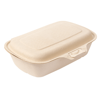 Coque 1 compartiment en cellulose naturelle fibre de canne à sucre 900 ml  - Naturel - 22.4x14x6 cm- carton de 400 unités