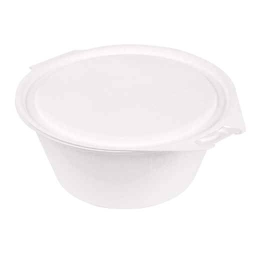 Saladier rond avec couvercle charnière en bagasse  - Blanc - 600 ml - carton de 300 unités