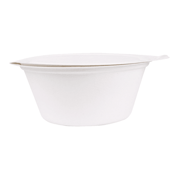 Saladier rond avec couvercle charnière en bagasse  - Blanc - 1300 ml - carton de 300 unités