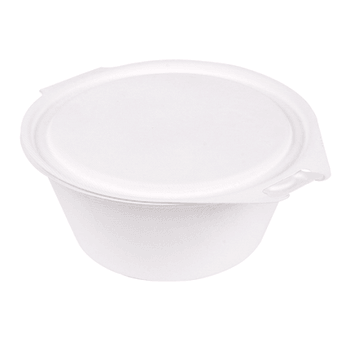 Saladier rond avec couvercle charnière en bagasse  - Blanc - 1300 ml - carton de 300 unités