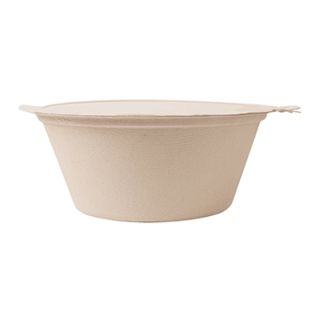 Saladier rond avec couvercle charnière en bagasse  - Naturel - 1300 ml - carton de 300 unités