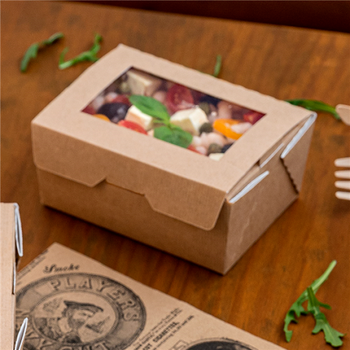 Boîte salade en carton nano-micro avec fenêtre 500 ml - 8.5x12x5.5cm - paquet de 50 unités