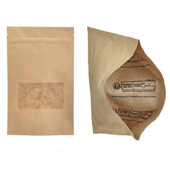 Doypack kraft zippé avec fenêtre 160+(2x37) x 240 mm - carton de 200 unités