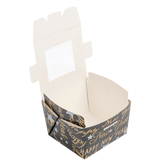Boîte Happy New Year en carton avec fenêtre 300 ml - 8x7.5x5.5cm - carton de 600 unités