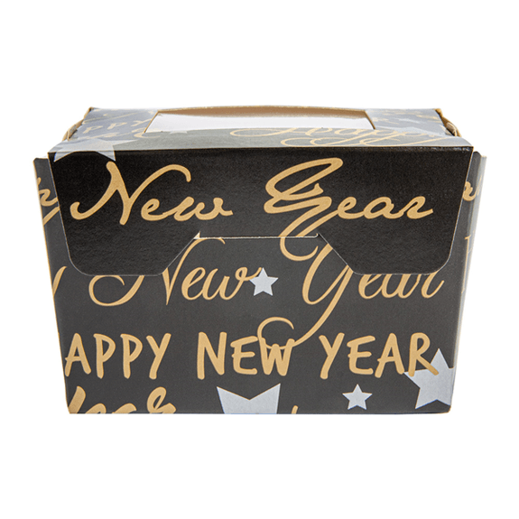 Boîte Happy New Year en carton avec fenêtre 300 ml - 8x7.5x5.5cm - carton de 600 unités
