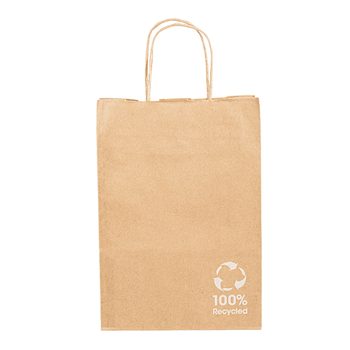 Sac papier avec poignée ficelle 20 + 10 x 29 cm neutre KRAFT 100% recyclé - carton de 250 unités