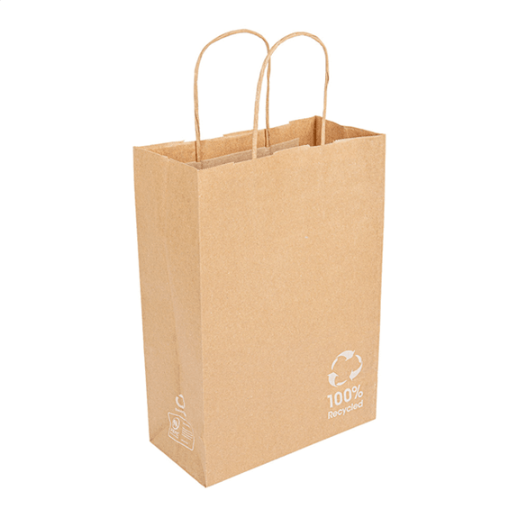 Sac papier avec poignée ficelle 20 + 10 x 29 cm neutre KRAFT 100% recyclé - carton de 250 unités