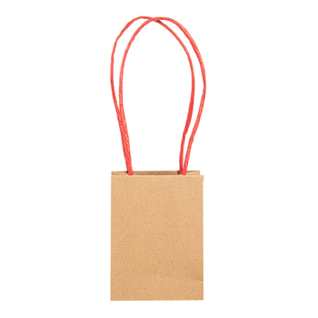 Sac boutique kraft avec anse rouge 9+6x12 cm -  Carton de 100 unités
