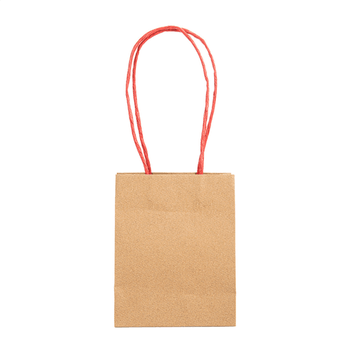 Sac boutique kraft avec anse rouge 12+6.5x15 cm  -  Carton de 100 unités