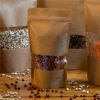 Sachet kraft DOYPACK 450 ml avec auto-fermeture et fenêtre 13 + 3.5 x 22.5 cm - carton de 500 unités